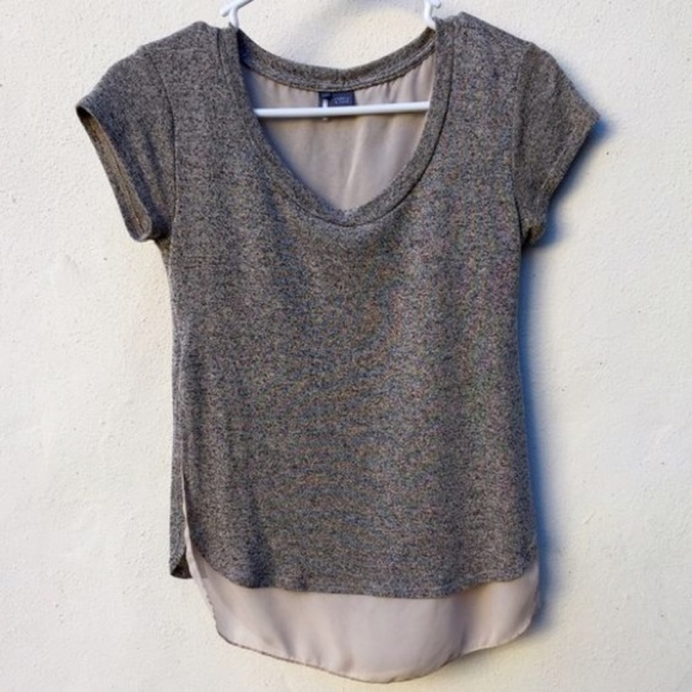Tan Short Sleeve Chiffon & Cotton sz M