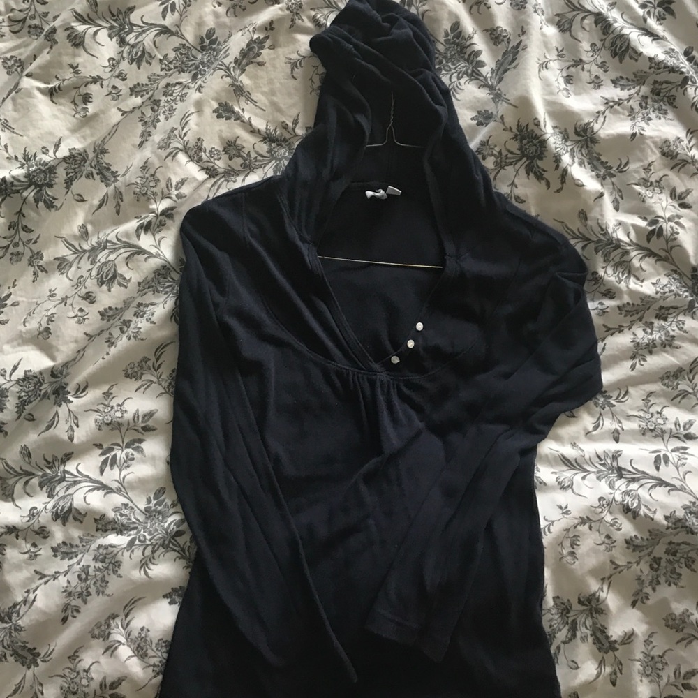 Old navy, navy blue shirt with hood.