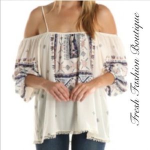 Cold Shoulder Boho Print Top
