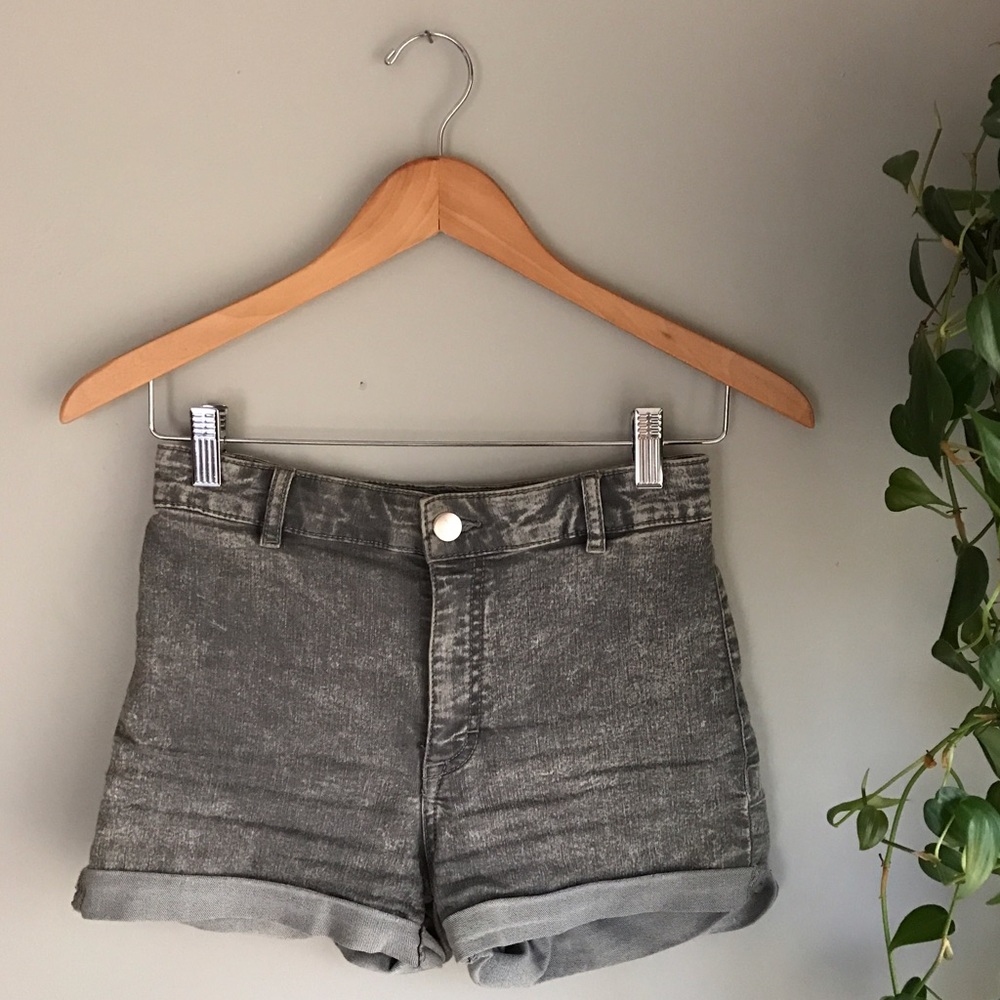 stretchy high waisted gray denim shorts