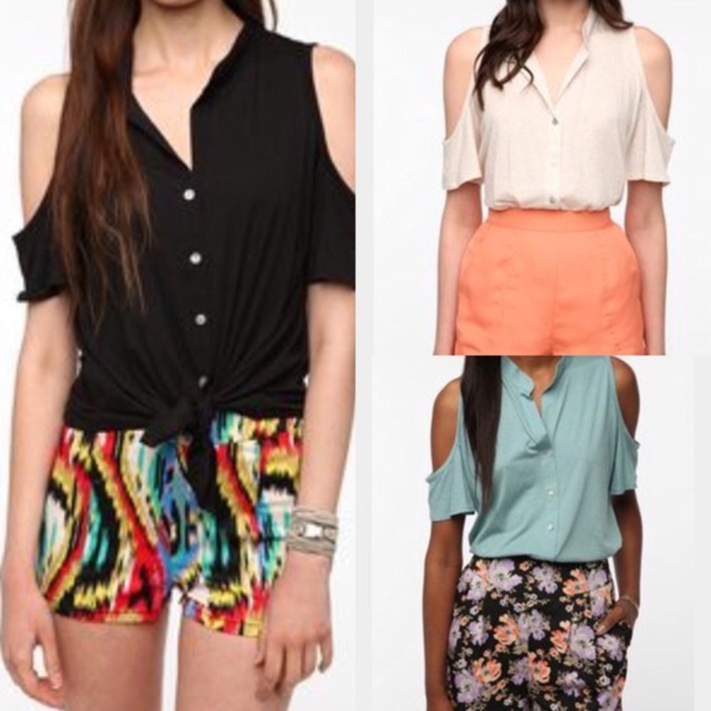 Cute cut-out shoulder short sleeve button up