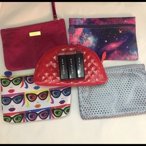 Lot of five makeup bags with 3 max Studio lipstick