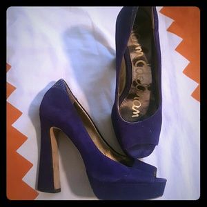 Sam Edelman Blue Suede Peep Toe Pumps