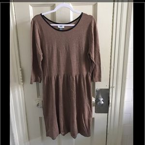 Casual Sweater Dress w/ Leather Detail