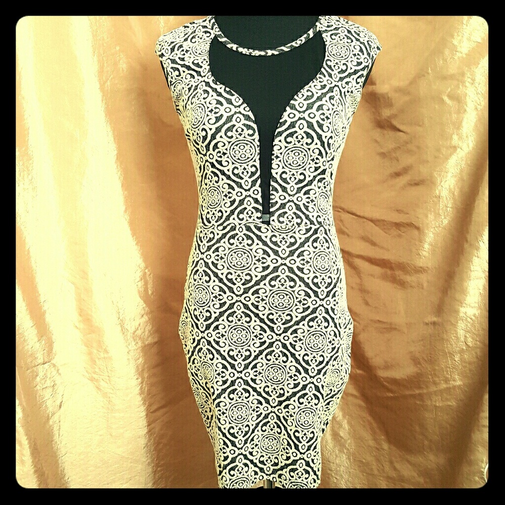 NWOT - Baroque Pattern Dress with Mesh Paneling