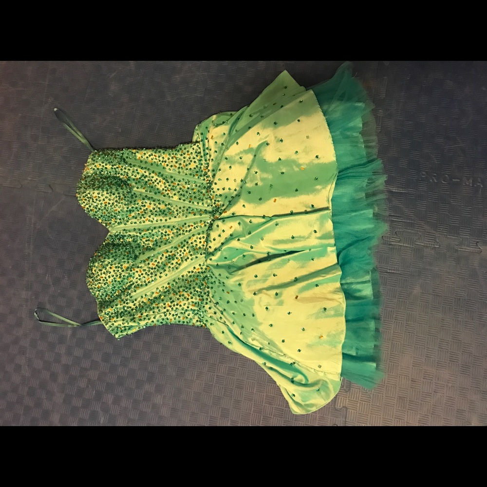 Short turquoise formal dress.