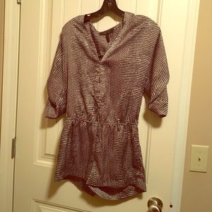 Bcbg romper, black, white, and gold dots