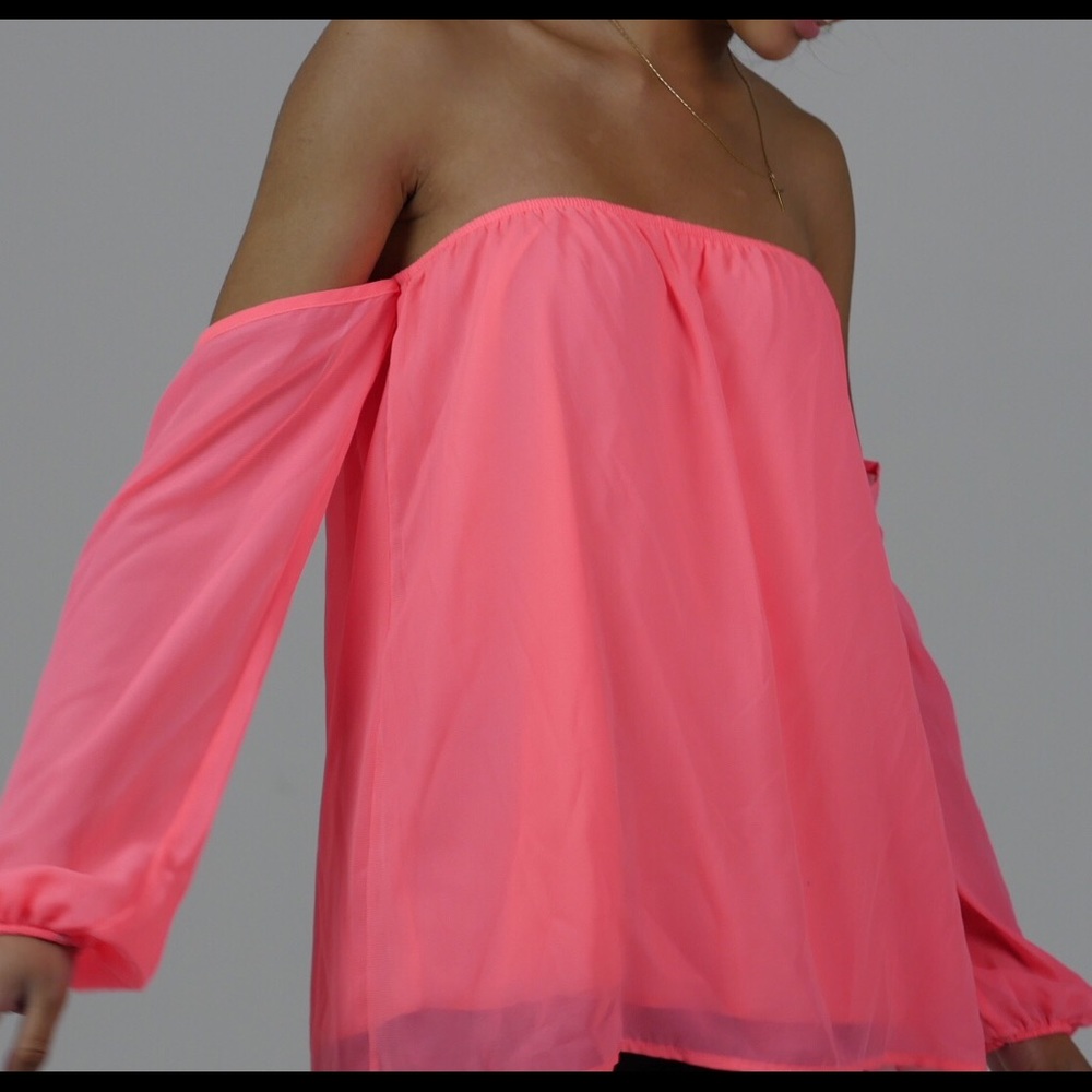 Neon pink off the shoulder top