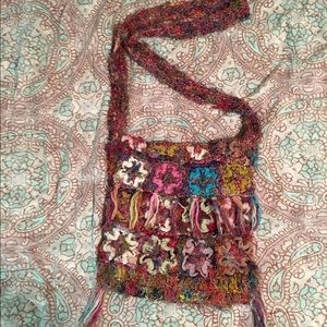 Bohemian purse made of recycled silk. Hippie bag