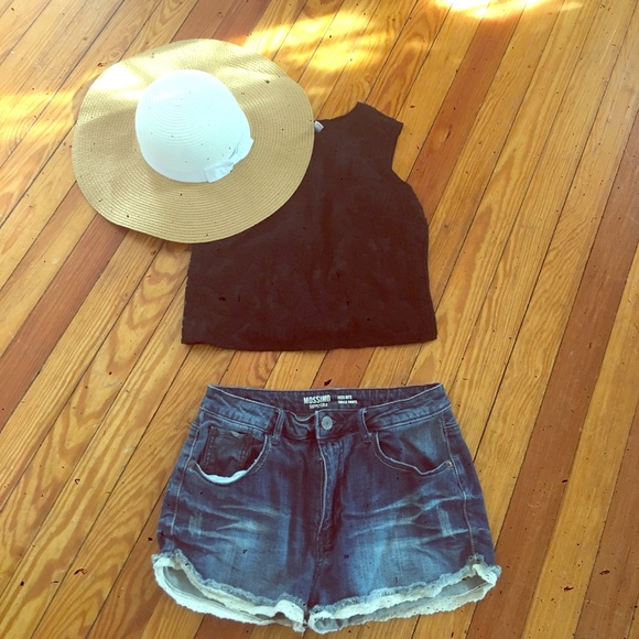 Lace trim high-rise jean shorts - Picture 1 of 5