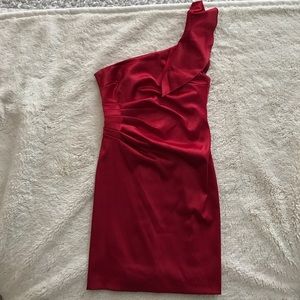 One shoulder little red dress