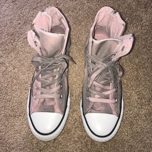 Pink with dark grey wash Chucks