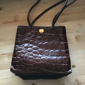 Furla Brown Leather Crocodile Tote