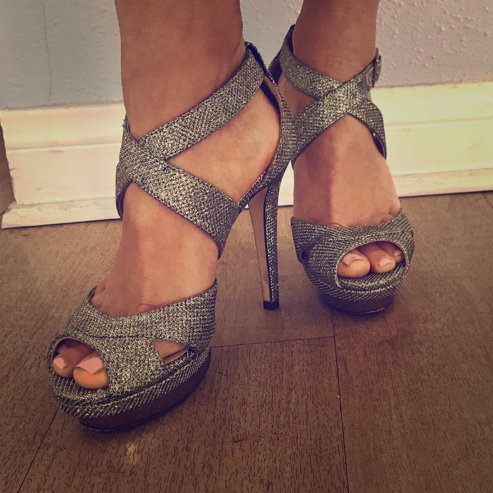 JIMMY CHOO METALLIC MULTI-STRAP SANDALS