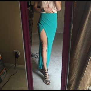 High slit emerald green maxi skirt
