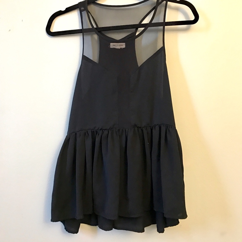 Silence + Noise Black Mesh Peplum