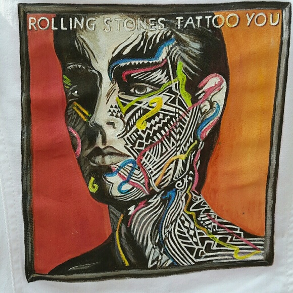 Handpainted White denim jacket Rolling Stones - Picture 2 of 2
