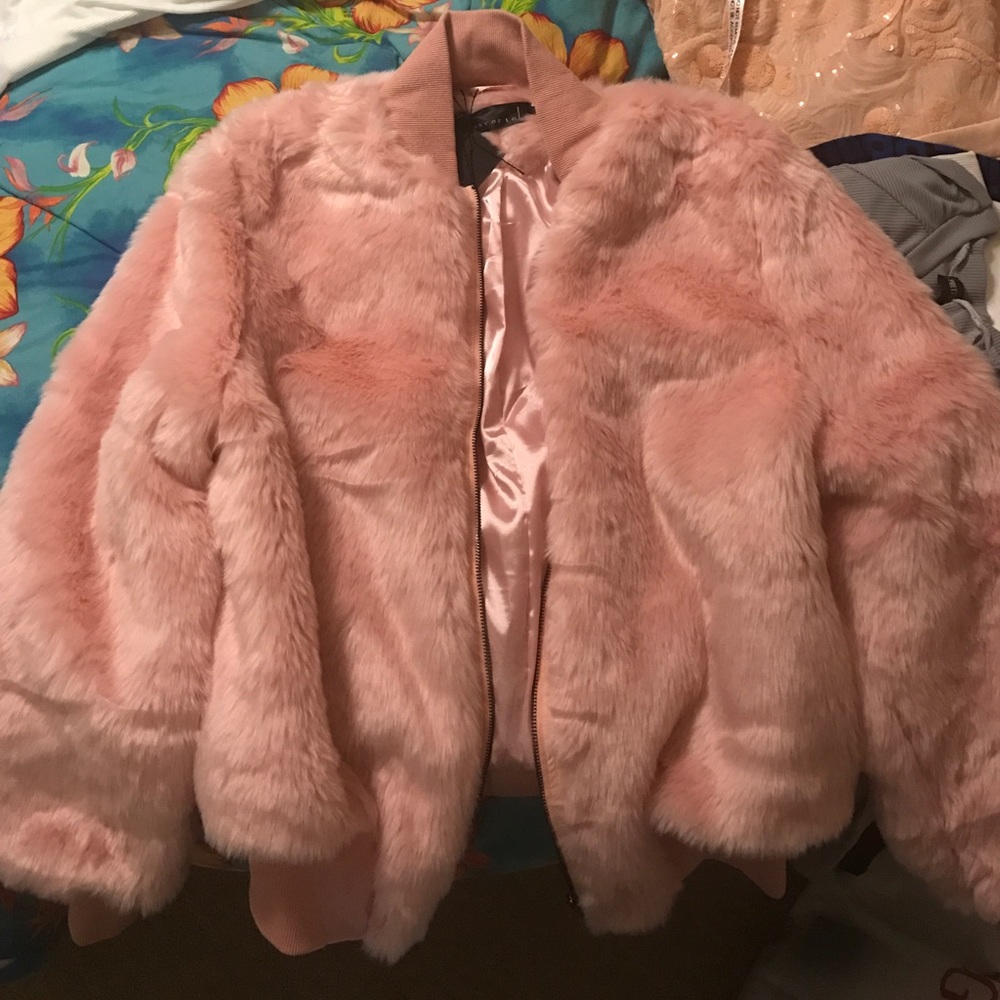 Story of Lola pink fur jacket