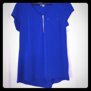 Blue with gold zipper dressy blouse