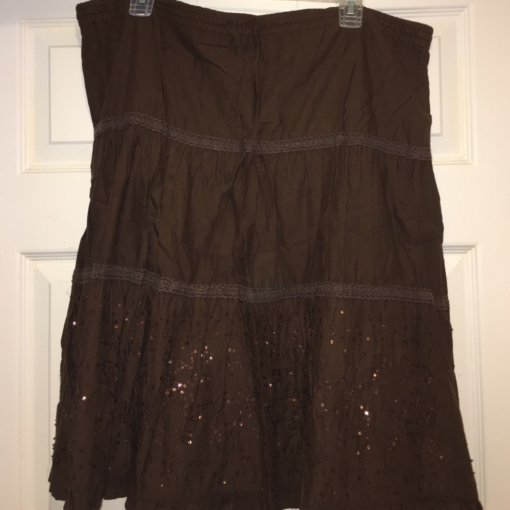 Aeropostale Brown Embellished Boho Tiered Skirt