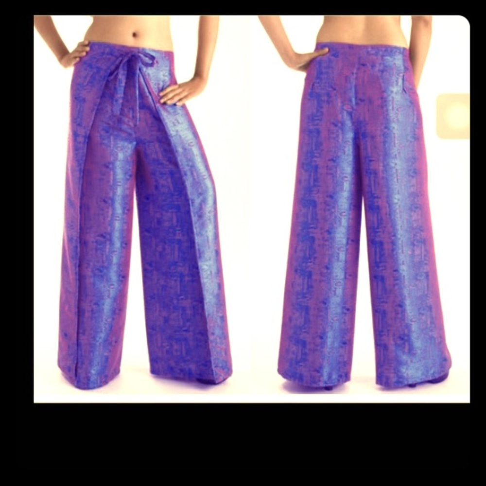 Free fitting sarong wrap pants two tone color