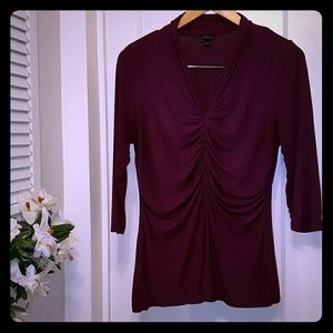 Ann Taylor deep plum ruched tee sz Large