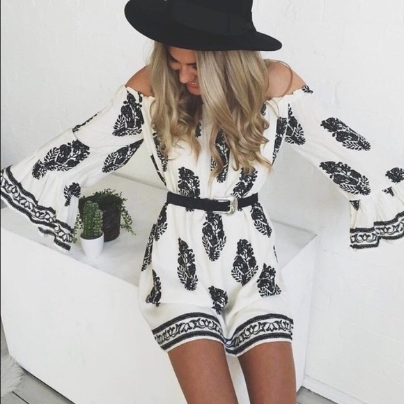 Dresses & Skirts - White Off Shoulder Leaf Print Dress
