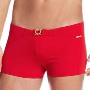 Parke & Ronen Ibiza Buckle Swim Trunks Medium Red