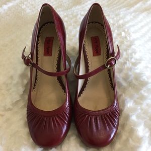 Anthropologie Miz Mooz Red Mary Jane Heels Sz 6.5