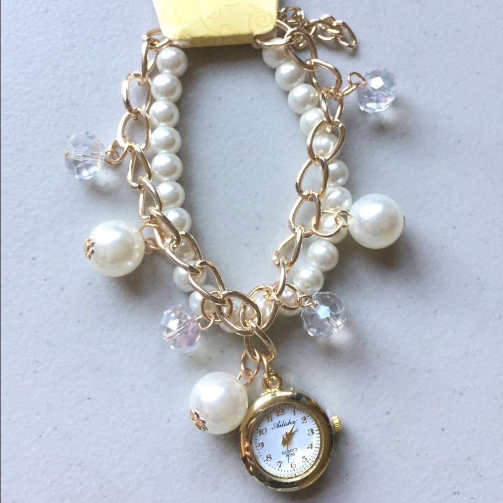 Gold Chained, Swirl Beads Elegant Fashion Watch
