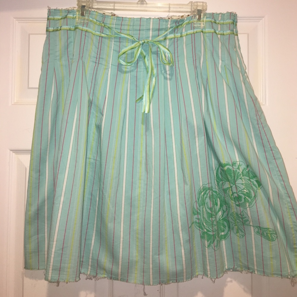 Old Navy Green Flower Graphic Multicolor Striped Skirt