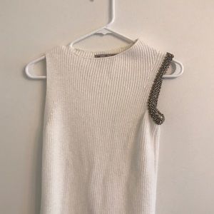 Zara asymmetrical embellished knit top