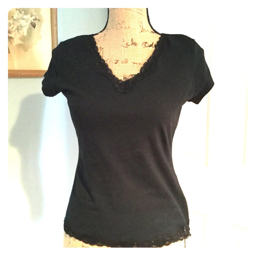 Black lace trim shirt
