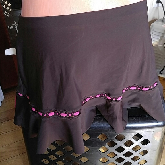 NWT choc brown & Pink swim cover-up full skirt M - Picture 3 of 4