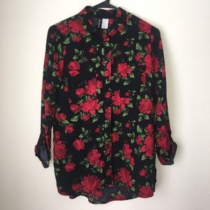 Rose Patterned Button Up