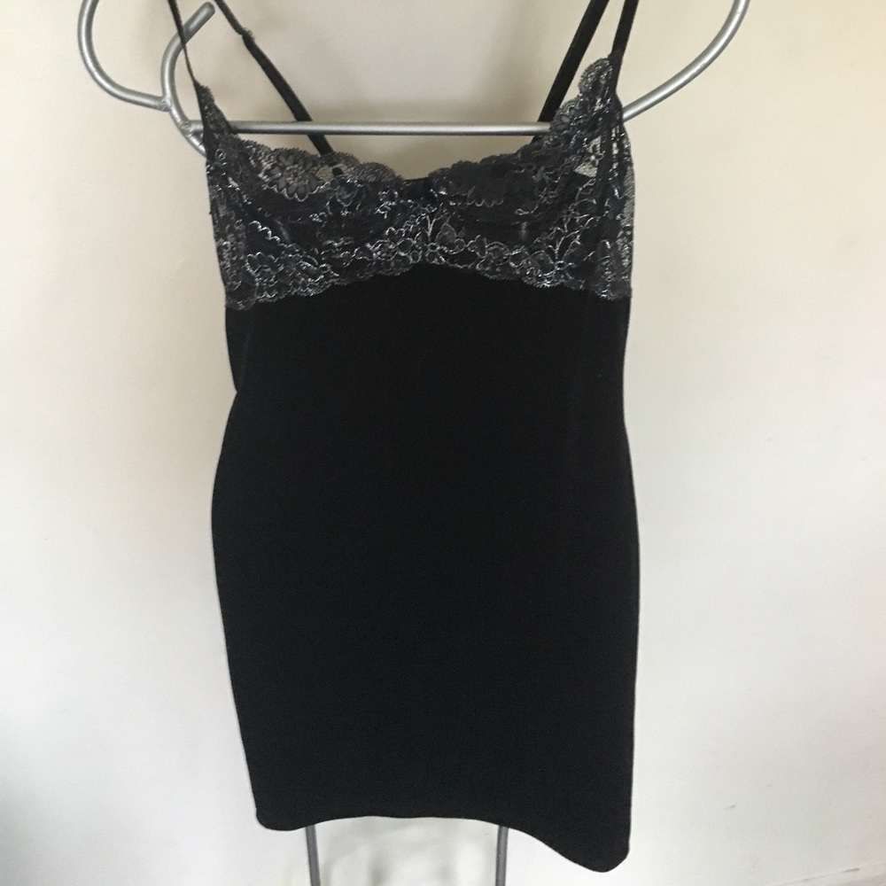 Lace top velvet little black dress