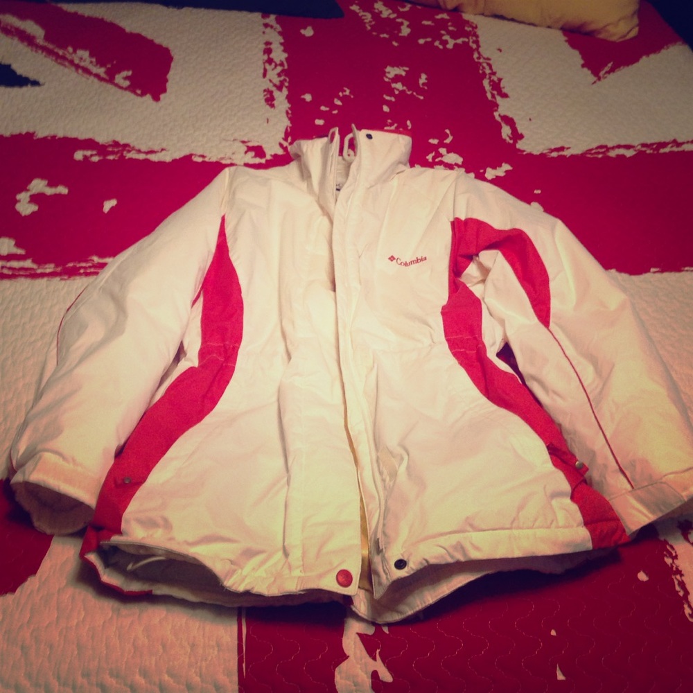 White and Pink Columbia Winter Coat