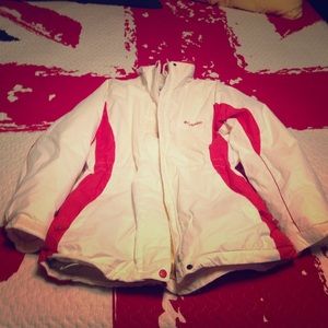 White and Pink Columbia Winter Coat