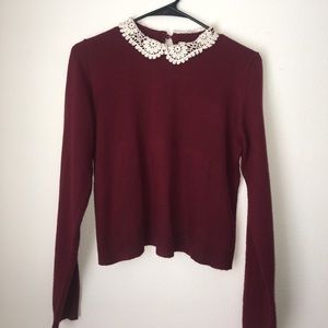 Maroon Sweater with Lace Collar