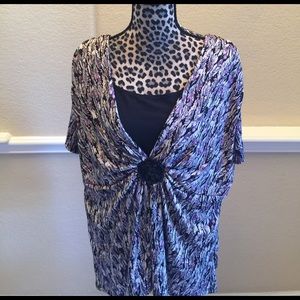 Purple and black feather patterned blouse