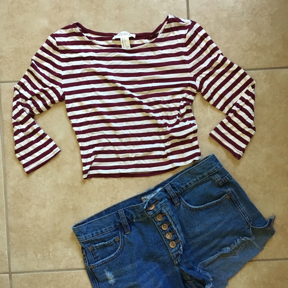 Striped Mid Sleeve Crop Top