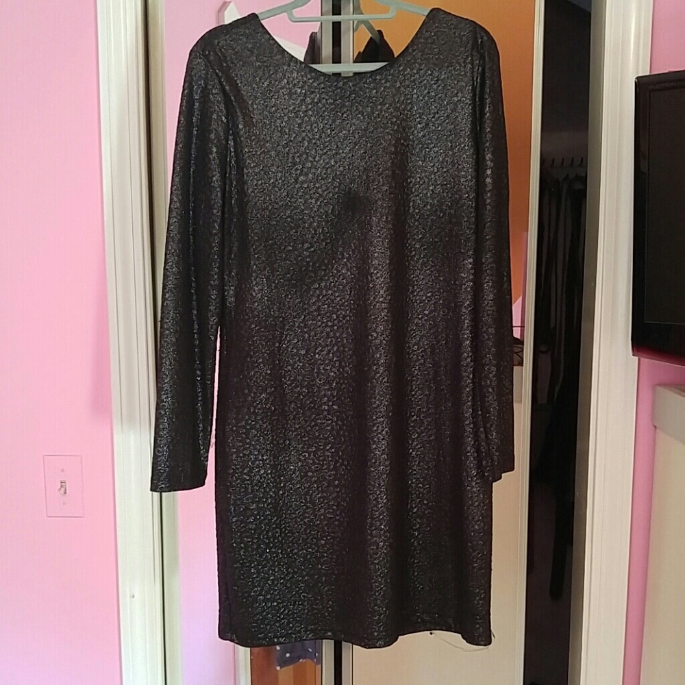 Long Sleeve Black Metallic Dress