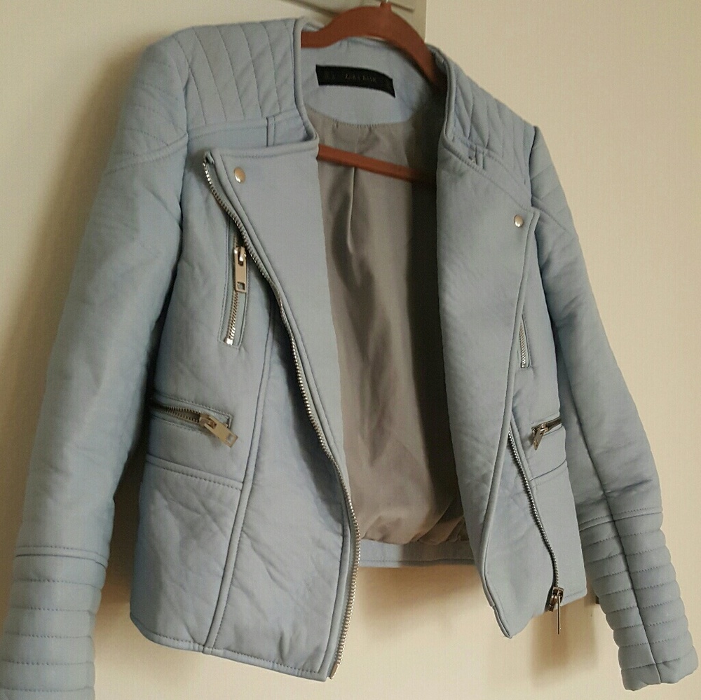 ZARA LIGHT BLUE FAUX LEATHER JACKET