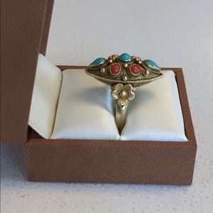 Gold, Turquoise, & Coral Ring