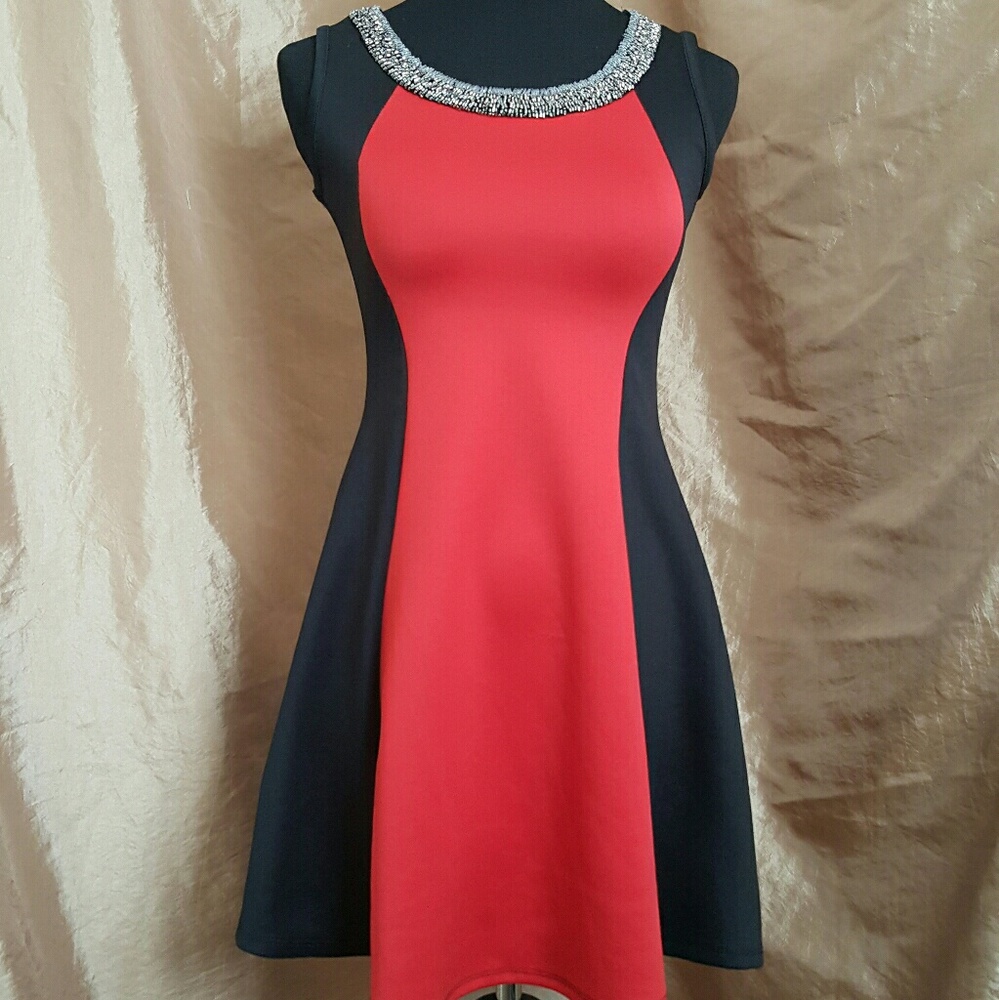 NWOT - Color Block Dress w/ Beaded Neckline