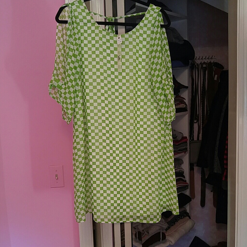 Green and white checker dress