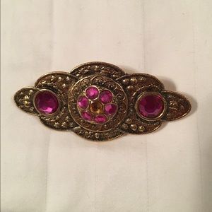 Gold tone & pink/gold bead vintage brooch
