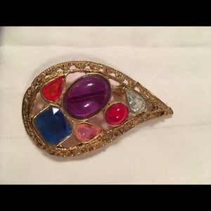Gold tone & multi-color bead vintage brooch