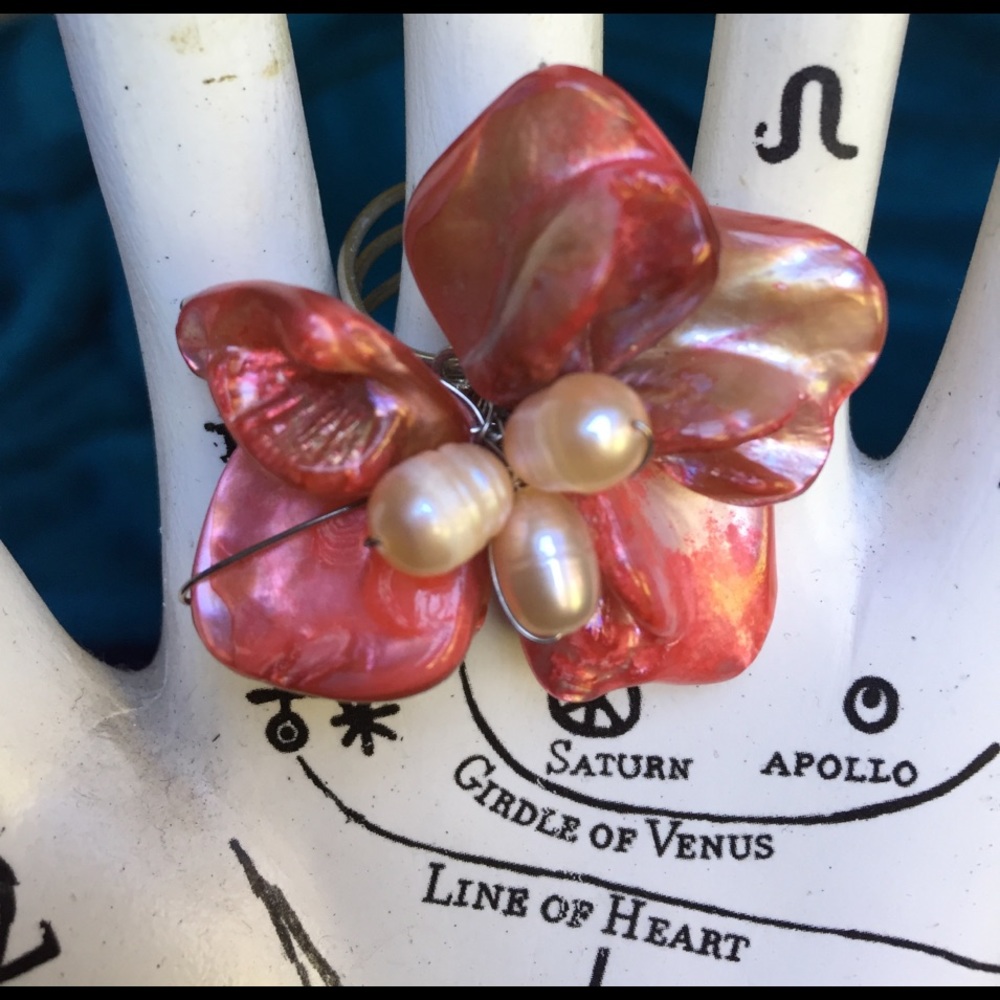 Handmade flower ring with a pearl center