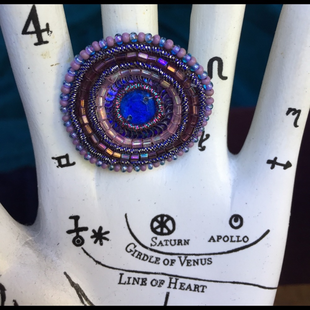 Purple and blue beaded circle ring